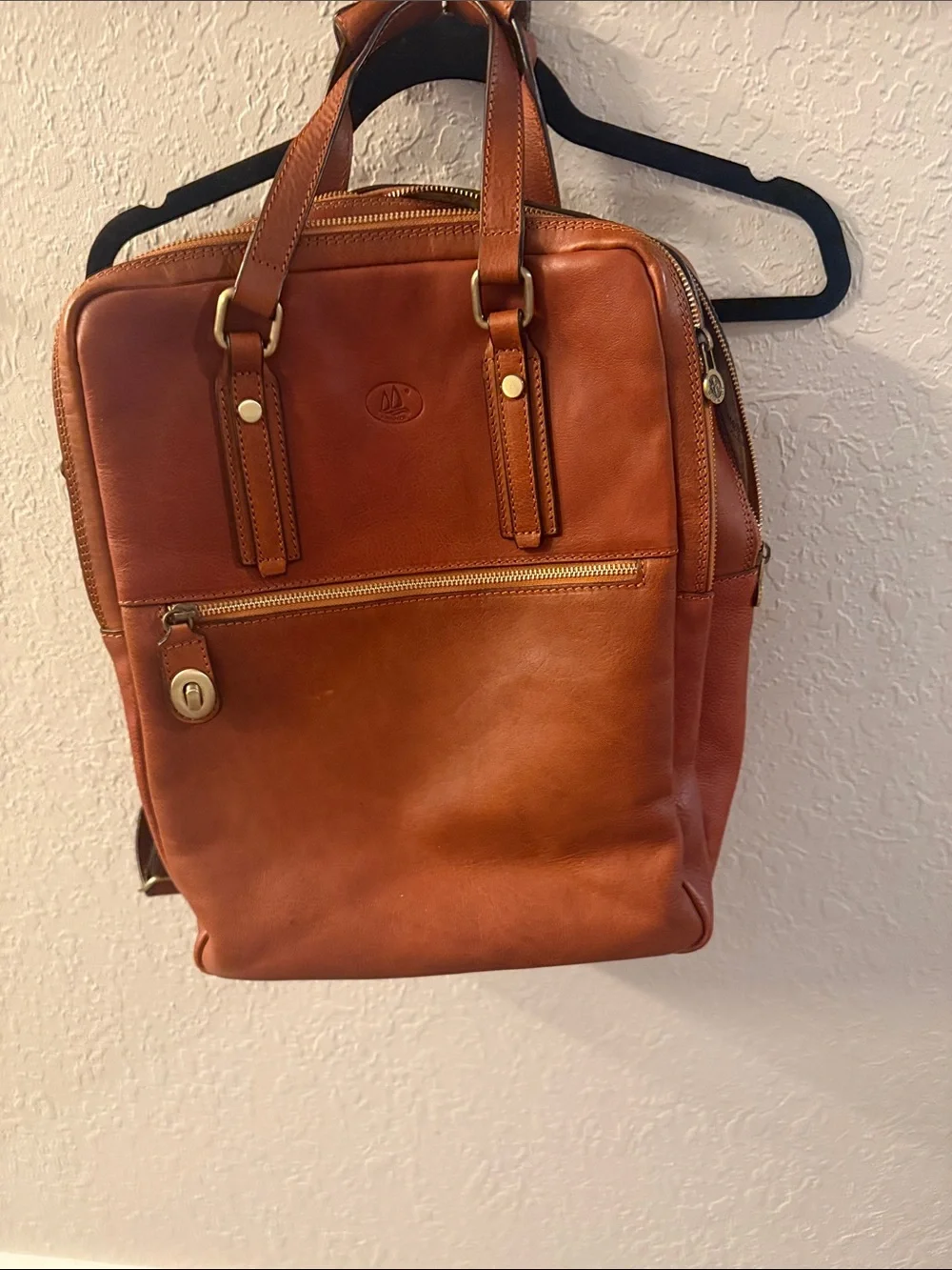 Leather Men’s Backpack Tote in Cognac Brown